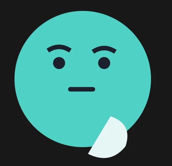 ChatGPT SVG attempt 1 , teal circle with skeptical face and incomplete hand