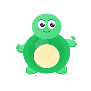 Pru V2 , Green full-body animated turtle mascot, mature proportions with higher eyes, widely marketable