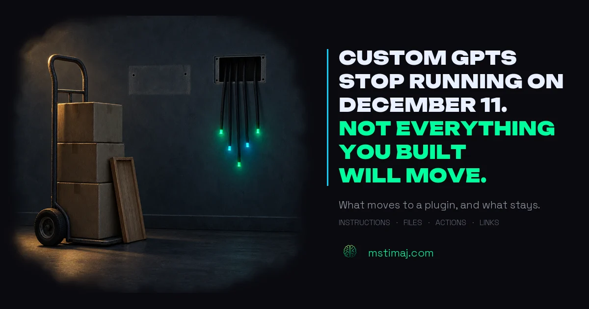 Featured image for the article: Custom GPTs Stop Running on December 11. Not Everything You Built Will Move.