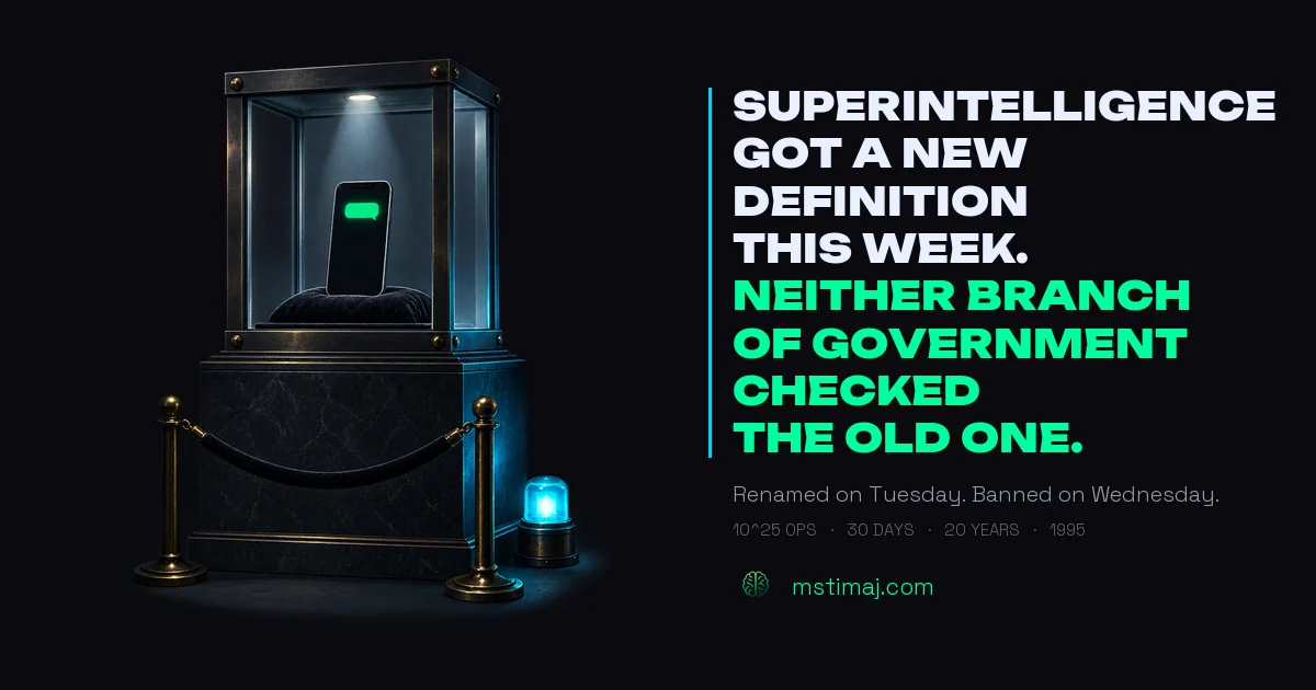 Featured image for the article: Superintelligence Got a New Definition This Week. Neither Branch of Government Checked the Old One.